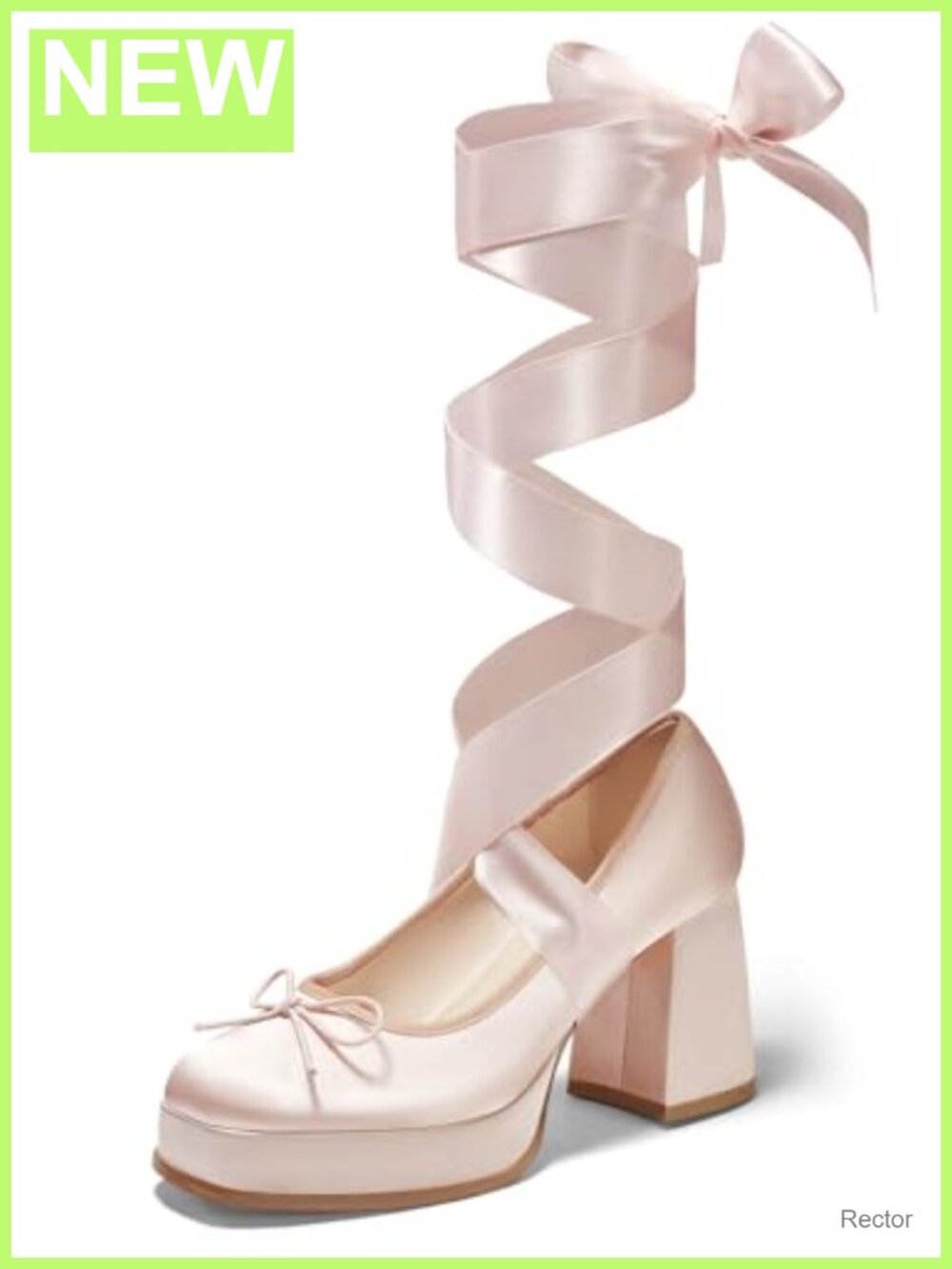 Lace Up Chunky Heels Platform Pumps Bow Square Toe Party Dress Shoes Rubber Sole